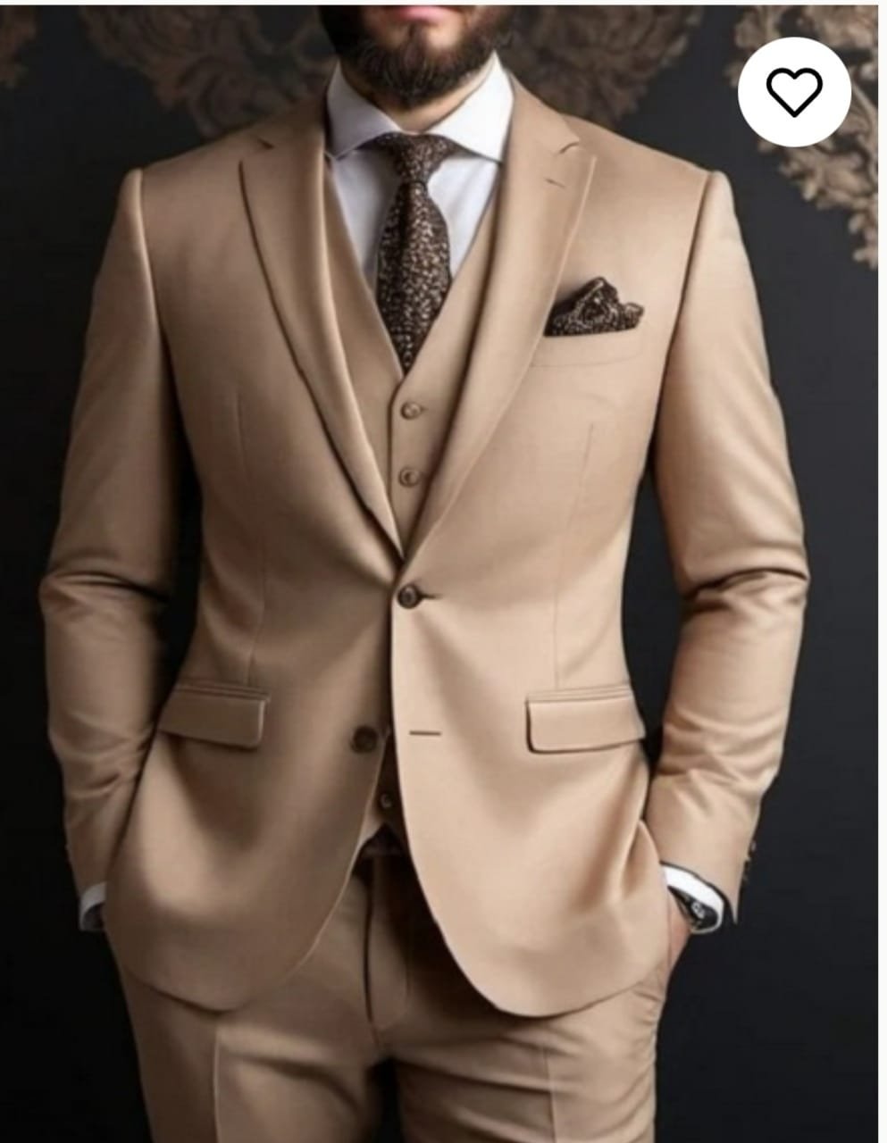 Khaki Tan 3-Piece Luxury Bespoke Suit