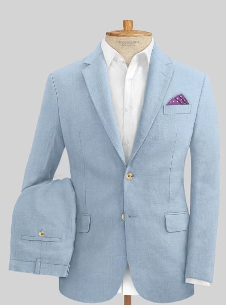 Sky Blue Summer Linen Tailored Suit